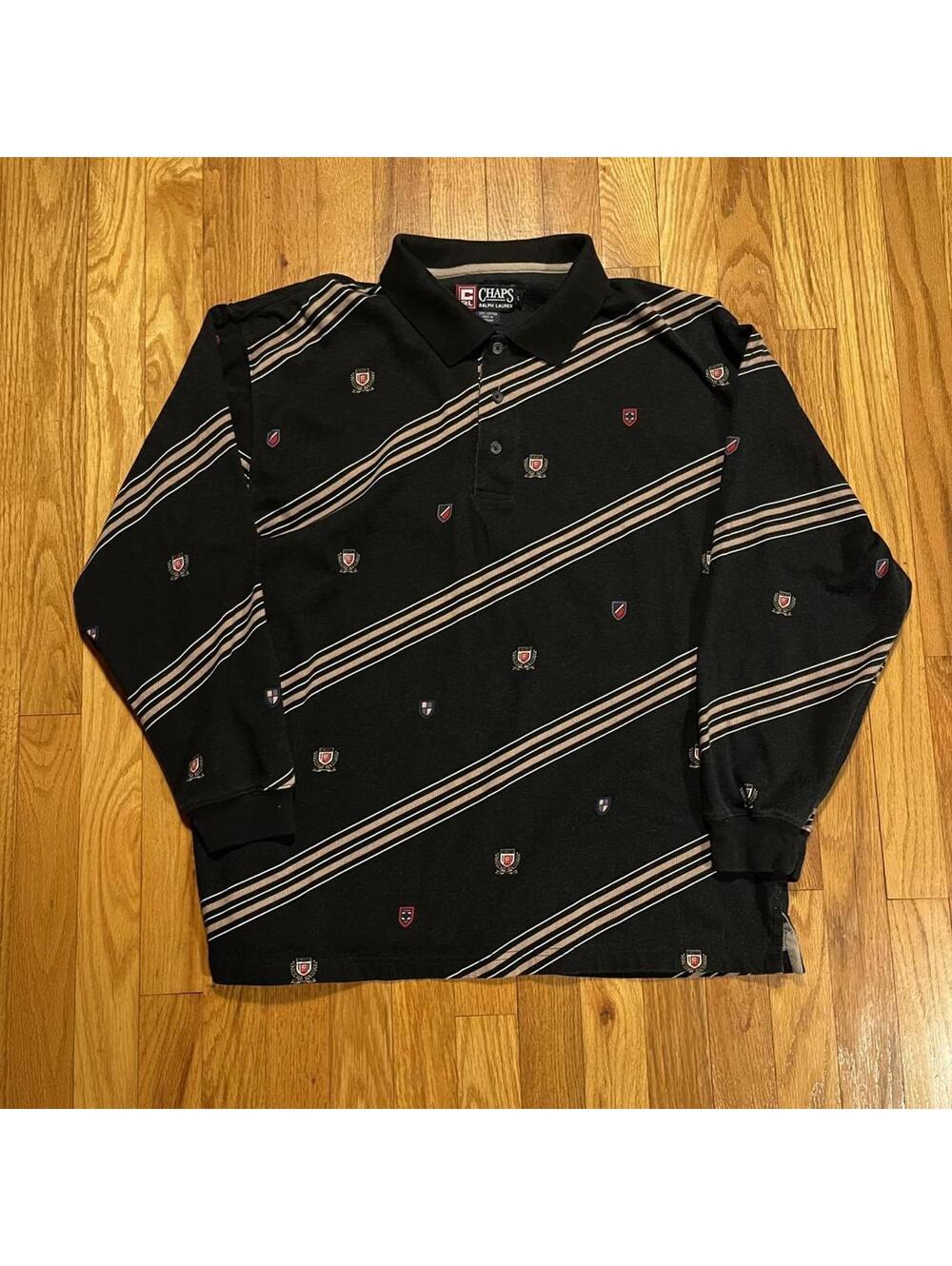 Vintage Chaps Ralph Lauren Polo Rugby Shirt ALL OVER PRINT Long Sleeve Mens L